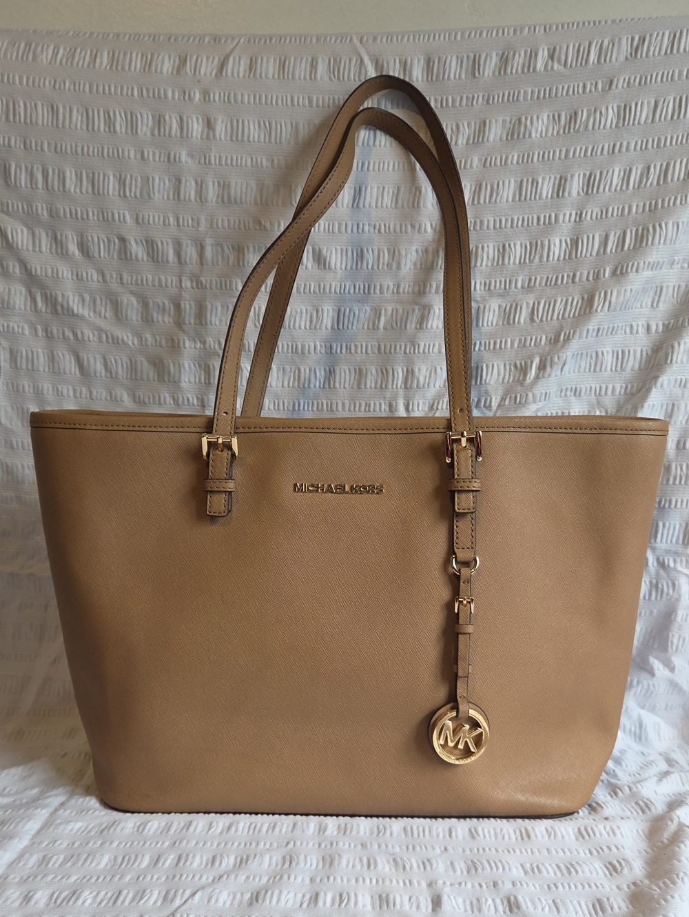 Michael Kors Jet Set Travel Saffiano Leather Tote Bag - Acorn/Camel